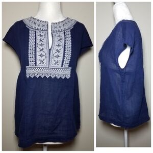 Madewell|Blue Embroidered Lace Short Sleeve Top, SMALL